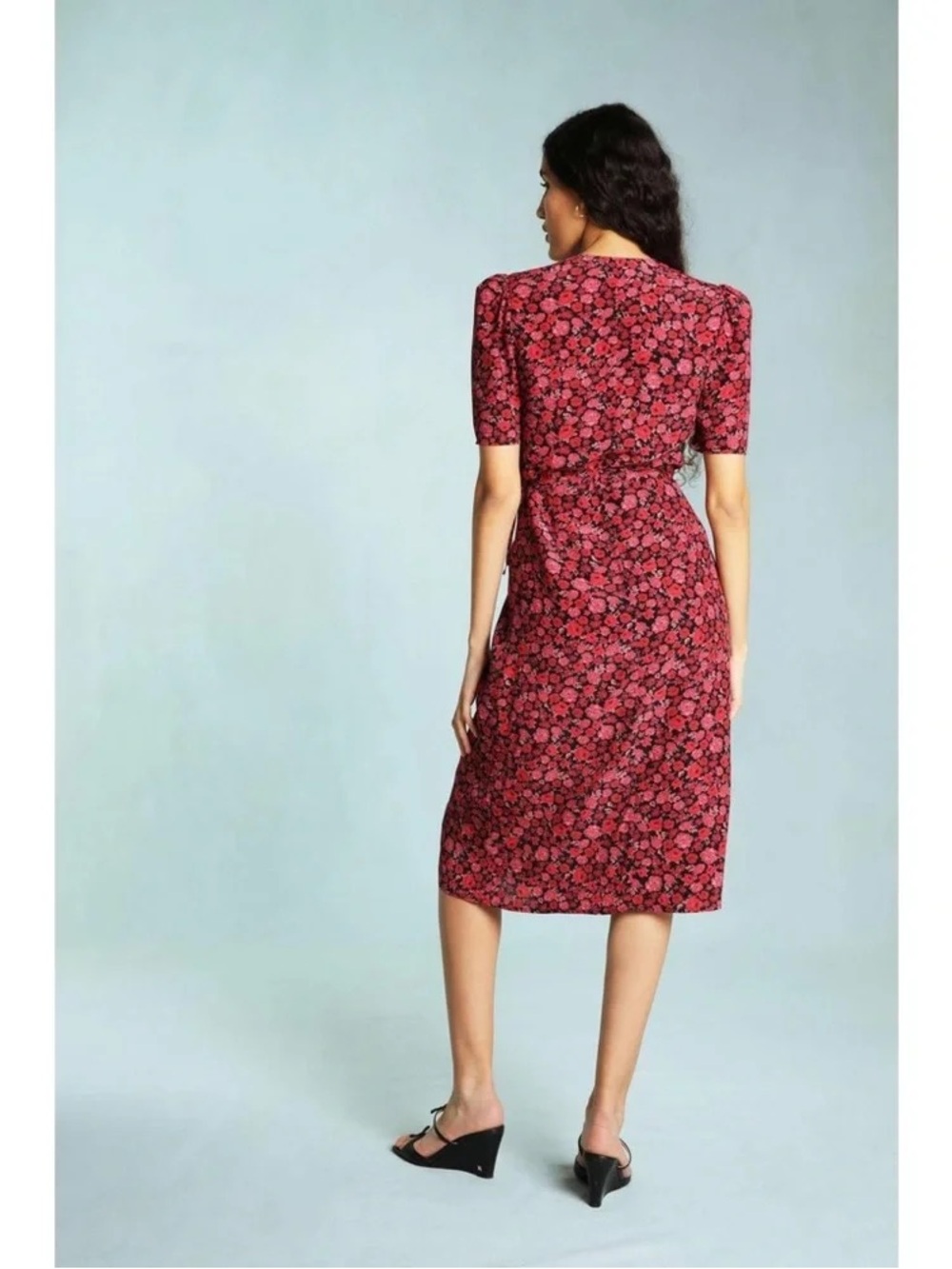 Rouje Gabin Dress Rosier Rouge Midi Wrap Green Size FR 38 US 6 Small Pink Floral - Picture 15 of 17